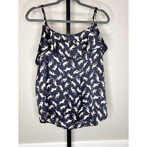 ☀️Ann Taylor Leopard Print Tank Top Navy Blouse Size L